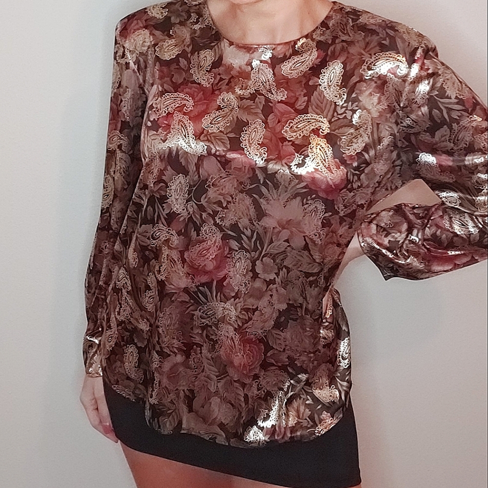 Dina Ariel circa 80's vintage polyester blouse, women's size S, shoulder pads